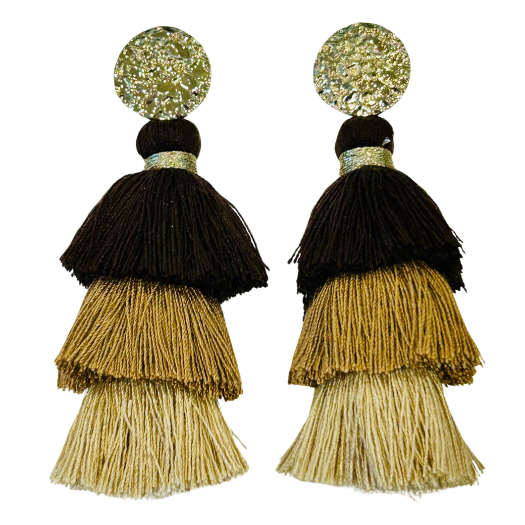 TRI TONE TASSEL BUTTON EARRINGS