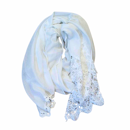 WHITE LACE EMBROIDERED SCARF 