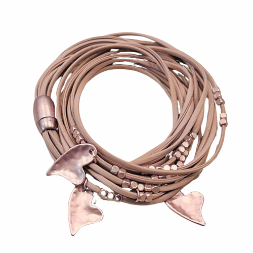 ROSE GOLD HEARTS ON FAUX LEATHER BAND 