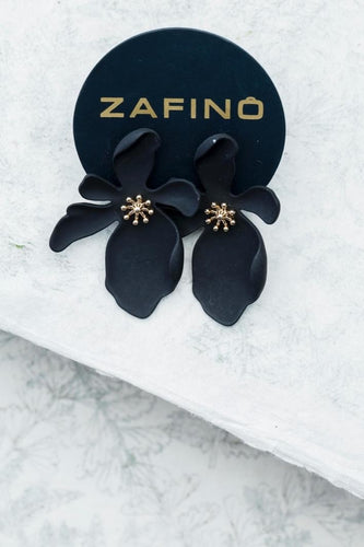 LARGE ORCHID - BLACK EARRINGS 