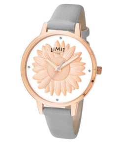 ROSE GOLD 3D SUNFLOWER WATCH WITH GREY STRAP