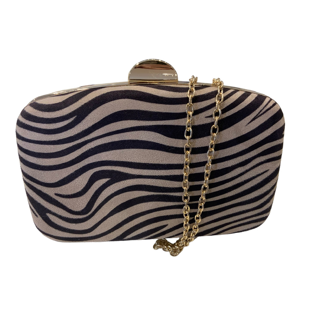 ANIMAL PRINT MICRO SUEDE STRUCTURED CLUTCH 