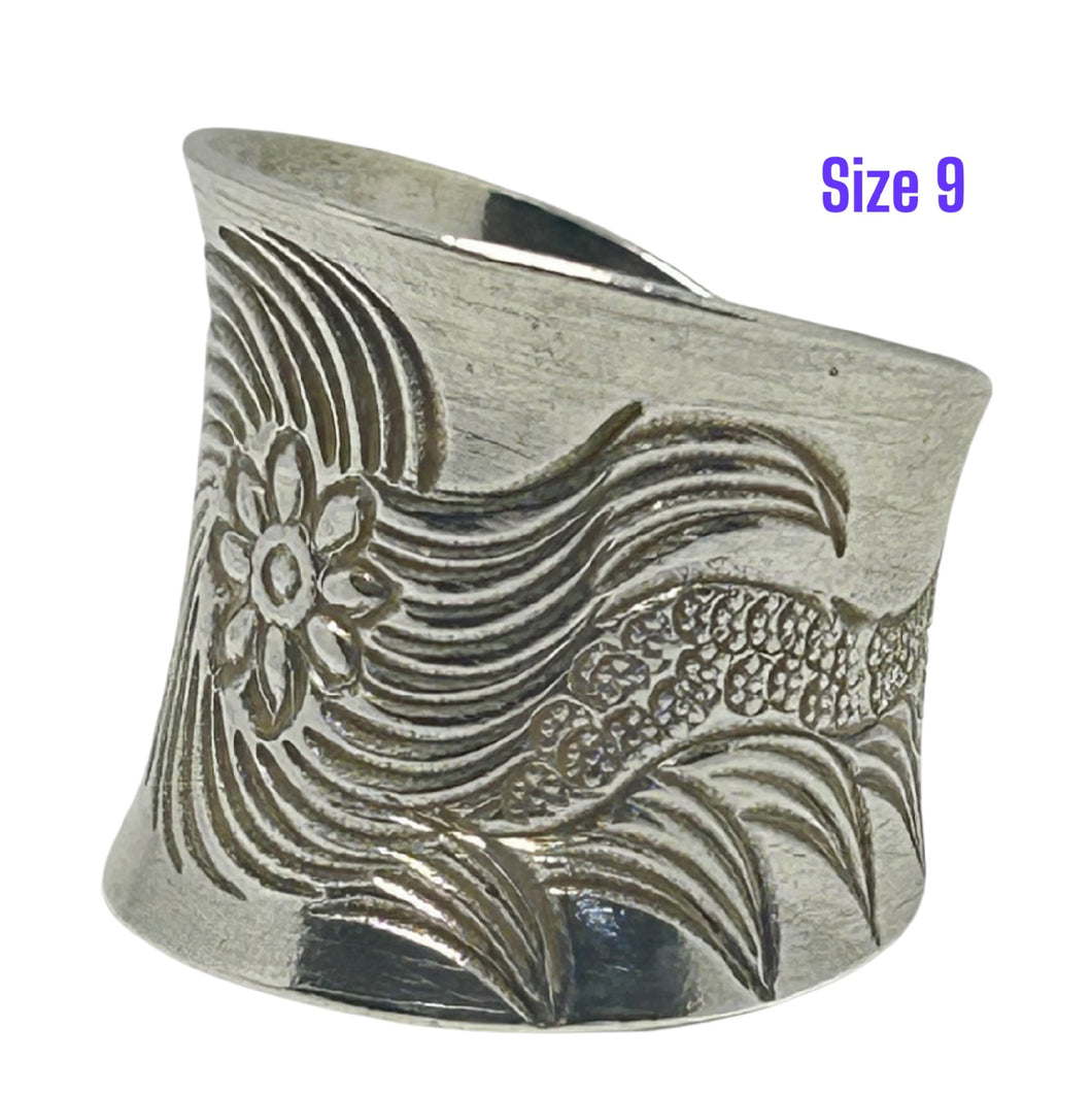 S/S CUFF RING ENGRAVED FLOWER