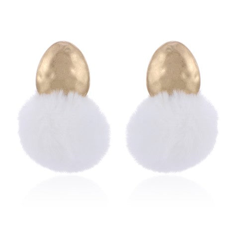 WHITE FLUFFY EARRING ON GOLD STUD 