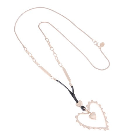 GOLD HEART CHAIN AND LEATHER STRAP