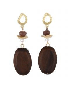 GOLD EARRINGS WOODEN OVAL