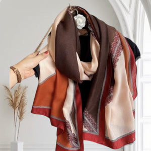 VISCOSE SCARF - RED AUTUMN COLOUR BLOCK