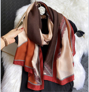 VISCOSE SCARF - RED AUTUMN COLOUR BLOCK