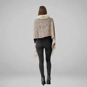 ANIMAL PRINT WRAP W/FAUX FUR & POM POMS [Sz:S/M COL:ANIMAL PRINT]