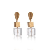 GOLD AND CLEAR CUBE DROP EARRINGS