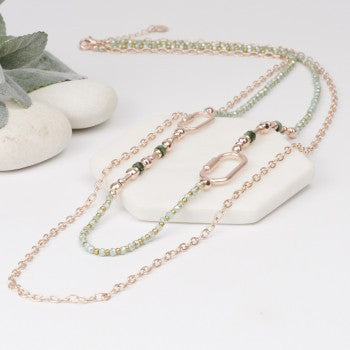 ROSE GOLD & SAGE BEAD MULTI STRAND NECKLACE 