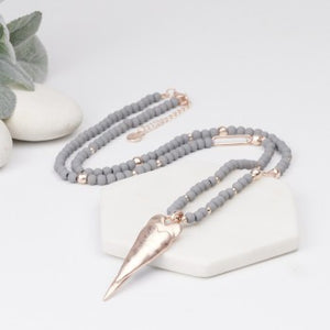 ROSE GOLD HEART & GREY BEAD NECKLACE