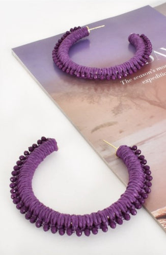 PURPLE BEAD HOOP EARRINGS