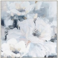 WHITE PETALS FRAMED CANVAS 100CMX100CM