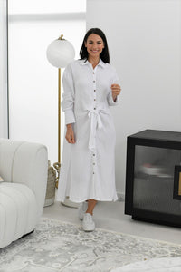 TIE SHIRT DRESS [Sz:S/M COL:WHITE]