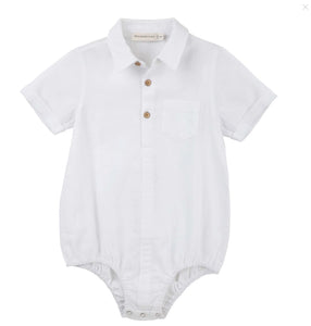 ARCHIE S/S BUTTOM ROMPER [Sz:0  COL:IVORY]