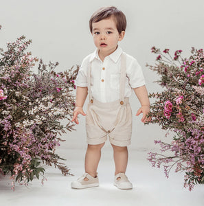 ARCHIE S/S BUTTOM ROMPER [Sz:0  COL:IVORY]
