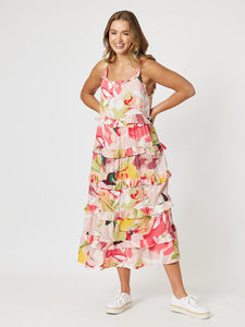 FRILLED TIERED STRAPPY DRESS [Sz:M/12 COL:FLORAL]