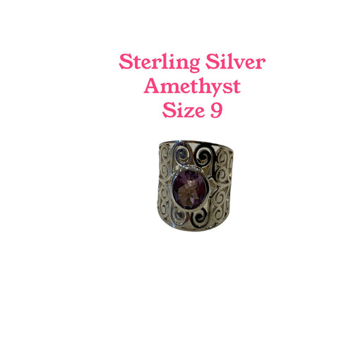 AMETHYST RING SS SIZE 9