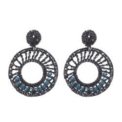 BLACK WEAVE EARRINGS WITH BLUE BEADS