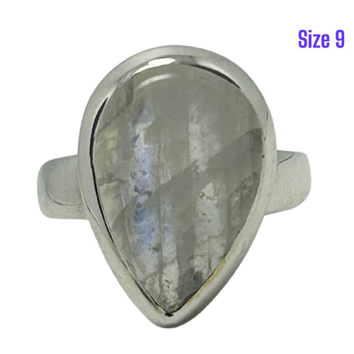 MOONSTONE TEARDROP STERL SILV RING 9