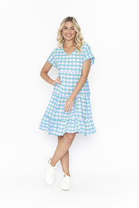 JASMINE GINGHAM DRESS [Sz:12 COL:AQUA MULTI]