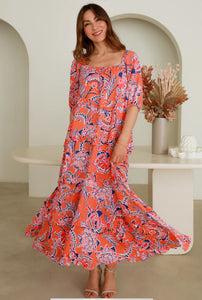 DAPHNE MAXI DRESS [Sz:8 COL:ORANGE FLORAL]