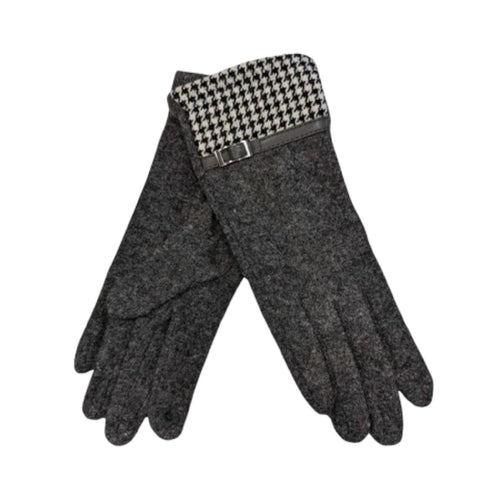 GREY GLOVES WITH HOUNDS TOOTH  DETAIL