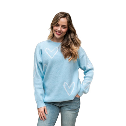 HEART FLUFFY KNIT JUMPER [Sz:S/M COL:BABY BLUE]