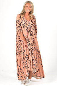 LONG SLEEVE PEAK MAXI DRESS [Sz:S/M (8-14) COL:LEOPARD LANE]