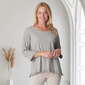 RUFFLE 3/4 SLEEVE TOP [Sz:14 COL:GREY]