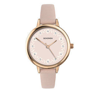 ROSE GOLD CASE ROSE FLORAL WATCH DIAL WITH STONES