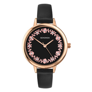 ROSE GOLD WATCH WITH BLACK DIAL/STRAP
