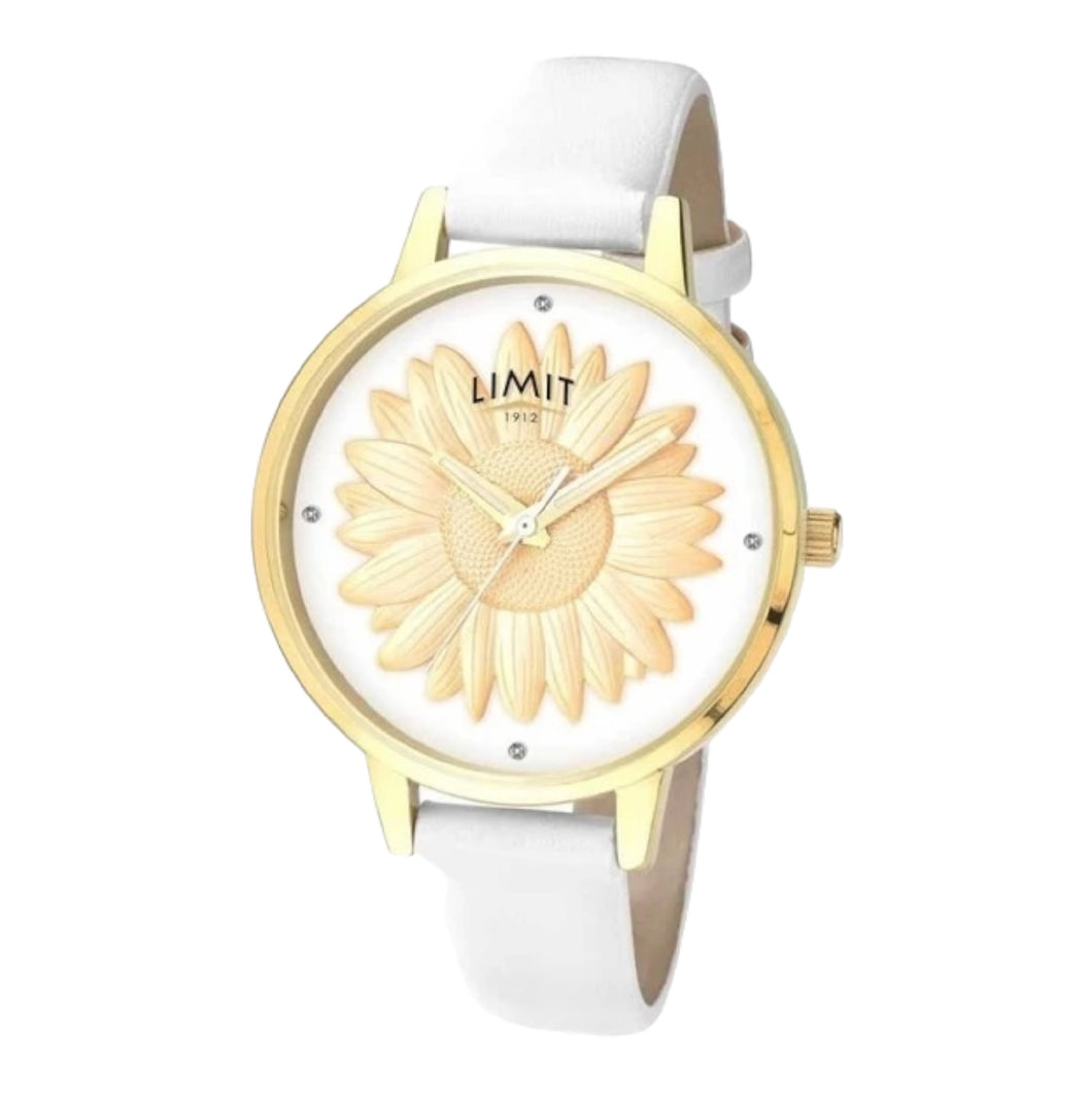 GOLD 3D SUNFLOWER WATCH WHITE BAND