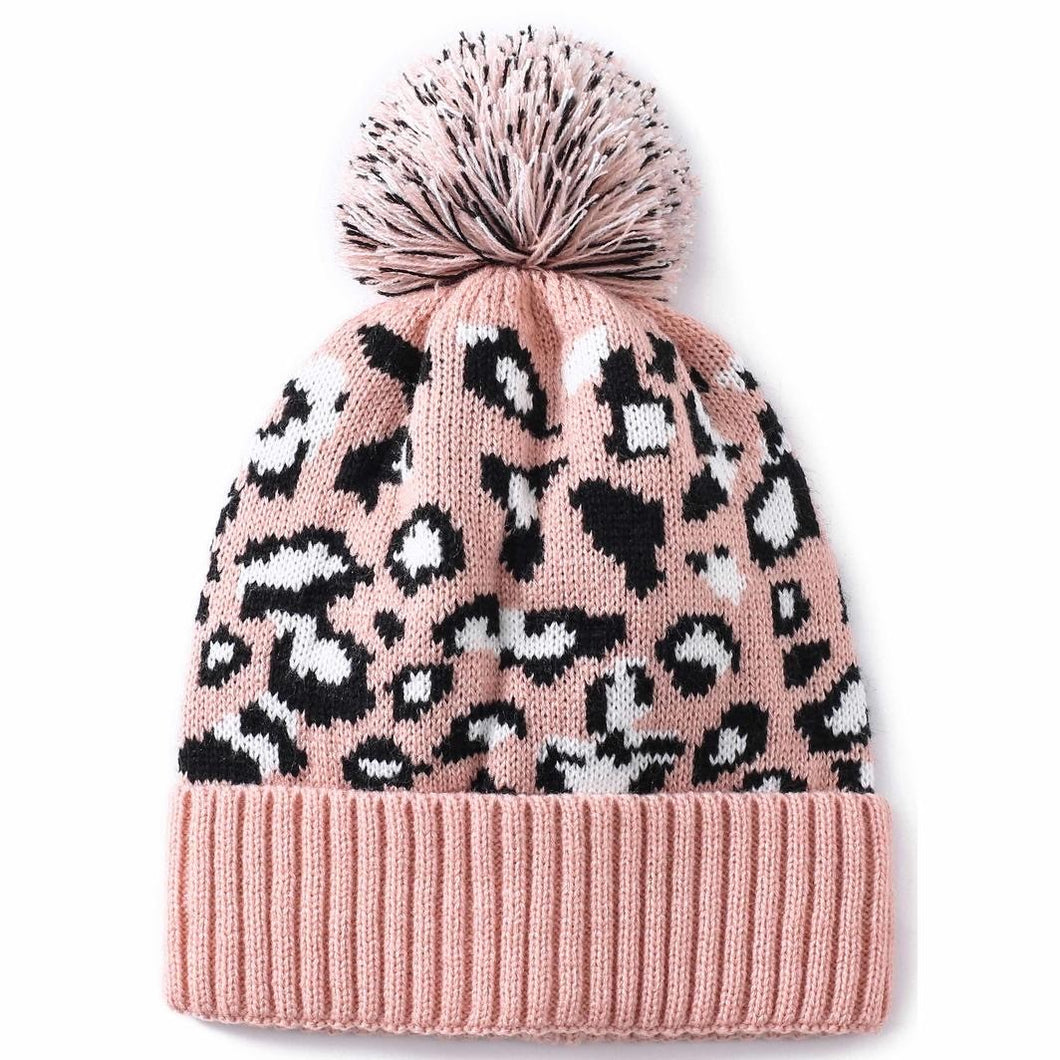 PINK LEOPARD BOBBLE BEANIE [Sz:O/S COL:PINK LEOPARD]