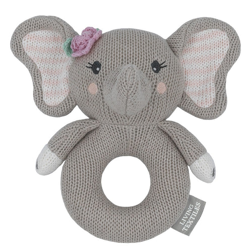 KNITTED RING RATTLE - ELLA THE ELEPHANT