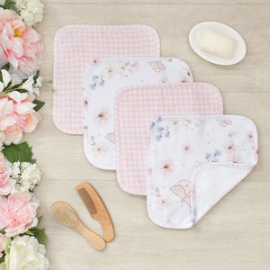 WASH CLOTHS 4PK BUTTERFLY/GINGHAM