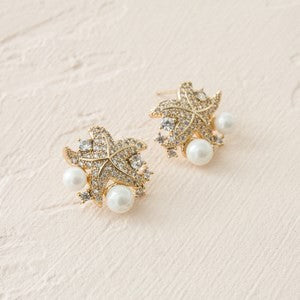 CUBIC ZIRCONIA STARFISH & PEARL CLUSTER EARRINGS 2