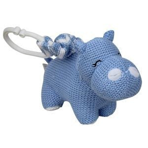 KNITTED HIPPO PRAM TOY - BLUE 