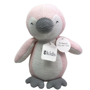 KNITTED MUSICAL PENGUIN - PINK 22CM