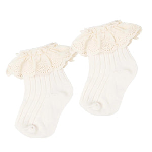 BRODERIE LACE CREW SOCKS [Sz:SMALL (1-3yrs) COL:BEIGE]