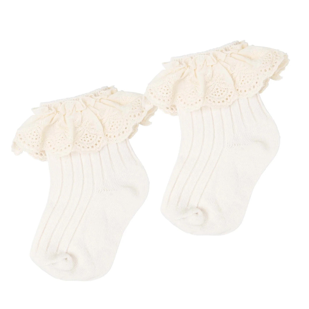 BRODERIE LACE CREW SOCKS [Sz:SMALL (1-3yrs) COL:BEIGE]