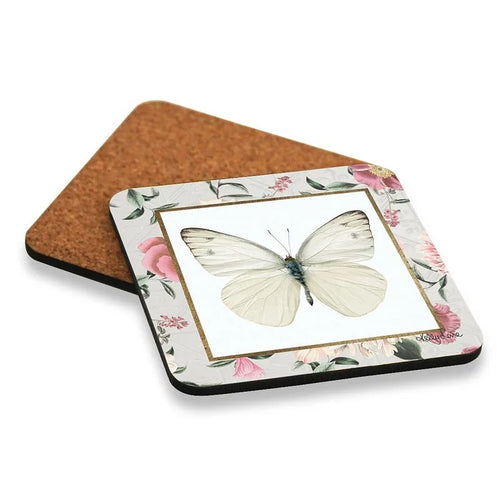 COASTER S/6 VINTAGE FLORAL BUTTERFLY