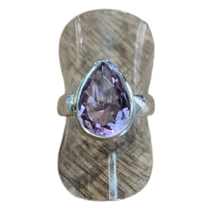 PINK QUARTZ TEARDROP S/S RING